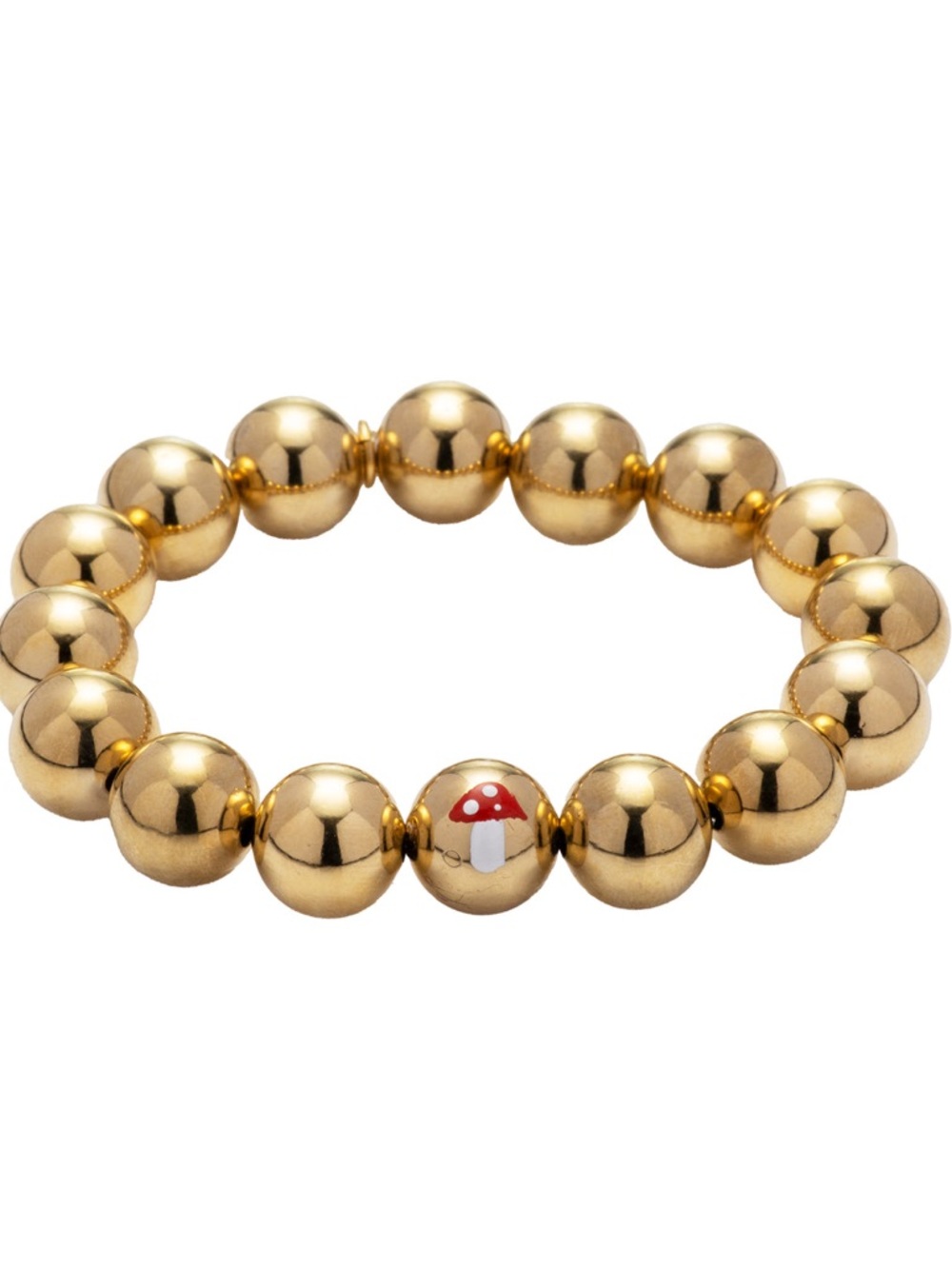 24k Gold Plated Bead Stretch Bracelet with Red Mushroom Accent NWOT